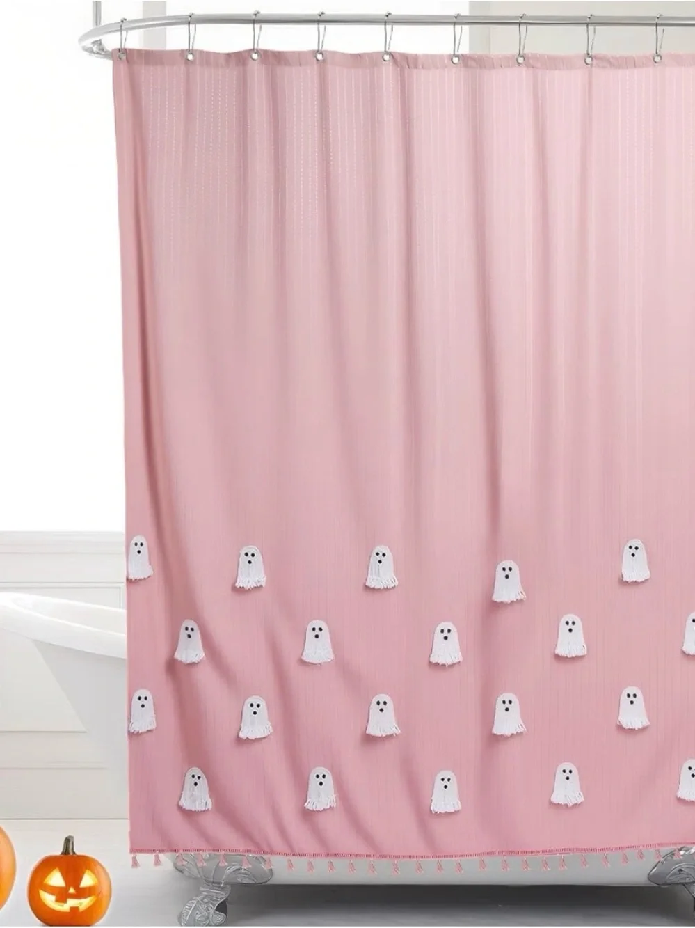 Pink Ghost Embroidered Shower Curtain